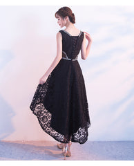 Black Lace High Low Beaded Short Party Dress, Black Homecoming Dress Prom Dress