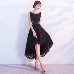 Black Lace High Low Beaded Short Party Dress, Black Homecoming Dress Prom Dress