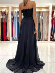 Black Long Lace Prom Dresses, Long Black Lace Formal Evening Dresses