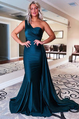 Black Mermaid One Shoulder Long Prom Dress