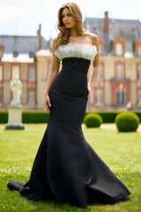 Black Mermaid Satin Long Prom Dress with Ruffles