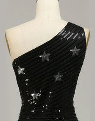 Wholesale Black One Shoulder Sequined Long Prom Dress With Stars long prom dresses with sleeves