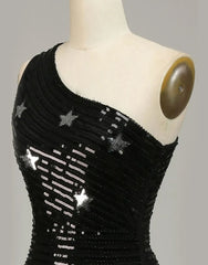Wholesale Black One Shoulder Sequined Long Prom Dress With Stars long prom dresses with sleeves