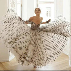 Weitese Formal Wear Dresses Off-the-Shoulder Black Polka Dot Tulle Gown Wedding Dress Prom Dress Shops