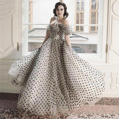 Weitese Formal Wear Dresses Off-the-Shoulder Black Polka Dot Tulle Gown Wedding Dress Prom Dress Shops