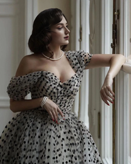 Weitese Formal Wear Dresses Off-the-Shoulder Black Polka Dot Tulle Gown Wedding Dress Prom Dress Shops
