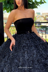 Black Rosy Satin Strapless Ball Gown Charming Formal Dresses, CP0740