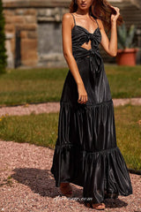 Black Satin Charming Open Bowknot Top A-line Fashion Prom Dresses, CP0775