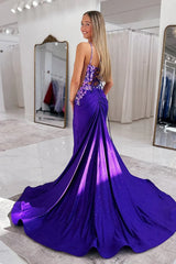 Black Mermaid Spaghetti Straps Long Prom Dresses with Appliques