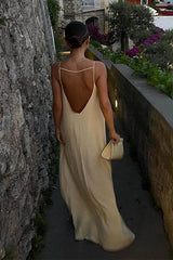 Black Spaghetti Straps Satin Column Blackless Long Prom Dress