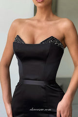 Black Strapless Beading Neckline Mermaid Formal Prom Dresses, CP0956