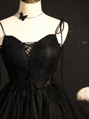 Black Straps Tulle Short Homecoming Dress Prom Dress, Little Black Party Dresses
