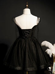 Black Straps Tulle Short Homecoming Dress Prom Dress, Little Black Party Dresses
