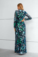 Black Tulle Beach Style Sequined Lace Long Sleeves Formal Dresses, CP0920