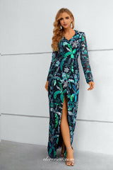Black Tulle Beach Style Sequined Lace Long Sleeves Formal Dresses, CP0920