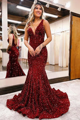 Black 2024 V Neck Prom Dresses Sequins Long UK Evening Dress Mermaid