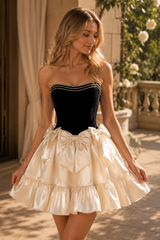 Black Velvet Corset  Strapless Bow Homecoming Mini Dress