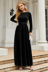 A Line Jewel Neck Velvet Floor Length Mother of the Bride Dresses