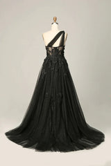 Elegant A Line One Shoulder Purple Long Prom Dress with Appliques Beautiful