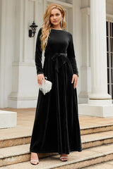 A Line Jewel Neck Velvet Floor Length Mother of the Bride Dresses