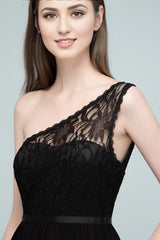 A-line Lace One-shoulder Floor-length Bridesmaid Dress Floor Length with