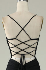 Mermaid Spaghetti Straps Grey Blue Long Prom Dress with Keyhole Sexy