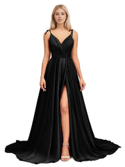 DingjiElegant V Neck Sleeveless Split Bridesmaid Dresses Cocktail Party Prom Long Wedding Guest Dresses For Women
