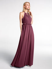 Keyhole Neckline Open Back Chiffon Max Long Dress Mulberry