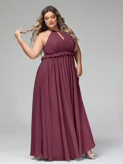 Keyhole Neckline Open Back Chiffon Max Long Dress Mulberry