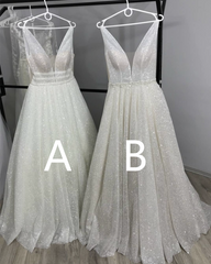 Bling Bling Sequin Ball Gown V Neck Wedding Dress