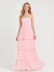 Strapless Bodice Maxi Dress with Accordion Pleats Blushing Pink