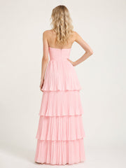 Strapless Bodice Maxi Dress with Accordion Pleats Blushing Pink