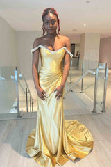 Blue Satin Off the Shoulder Long Prom Dress with Slit