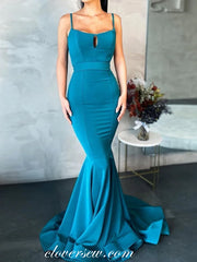 Blue Spaghetti Strap Fashion Mermaid Elegant Prom Dresses, CP0707