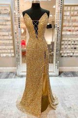 Blue V Neck Sequins Prom Dresses Mermaid Long Evening Dress Lace-Up Front Slit