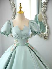 Green Satin Long Prom Dress, Green Satin Lon Formal Dress