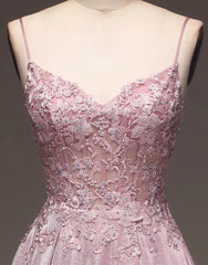 A-Line Spaghetti Straps Long Glitter Prom Dress V-neck Sparkly