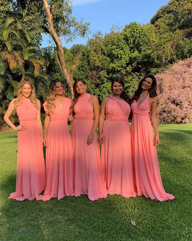 Pink Chiffon Convertible Bridesmaid Dresses