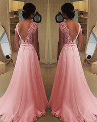 Blush Pink Chiffon Wedding Dress Lace Cap Sleeves