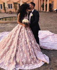 Blush Pink Wedding Dresses Sweetheart Ball Gowns With Lace Flower Embroidery