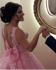 Blush Pink Wedding Dresses Tulle Ball Gown With Bow