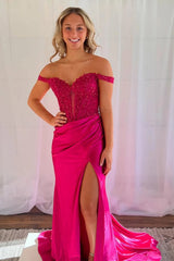 Blush Off the Shoulder Mermaid Corset Floor Length Prom Dress with Appliques
