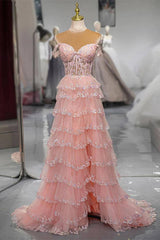 Blush Ruffled Off the Shoulder Princess Long Prom Dress