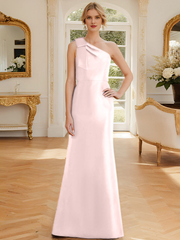 Sheath/Column One-Shoulder Sleeveless Satin Mother Of The Bride Dresses With Bowknot