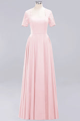 Long A-Line Sweetheart Lace Chiffon Bridesmaid Dresses with Cap Sleeves