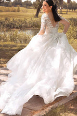 Boho A-line Long Sleeves Lace Outdoor Wedding Dresses TN319
