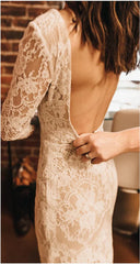 Boho Mermaid Lace V Neck Wedding Dresses With Court train