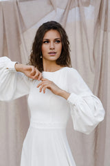 Boho Long Sleeve Wedding Dress Puff Sleeve Wedding Dress Simple A Line Wedding Dress Floor Length
