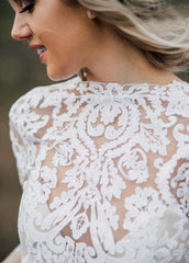 Boho A-line Wedding Dress V Back Lace Bridal Gown Separates Wedding Dress TN247