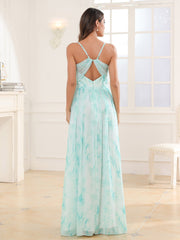 V-neck Spaghetti Straps Bridesmaid Dress With Slit Minty Cloud